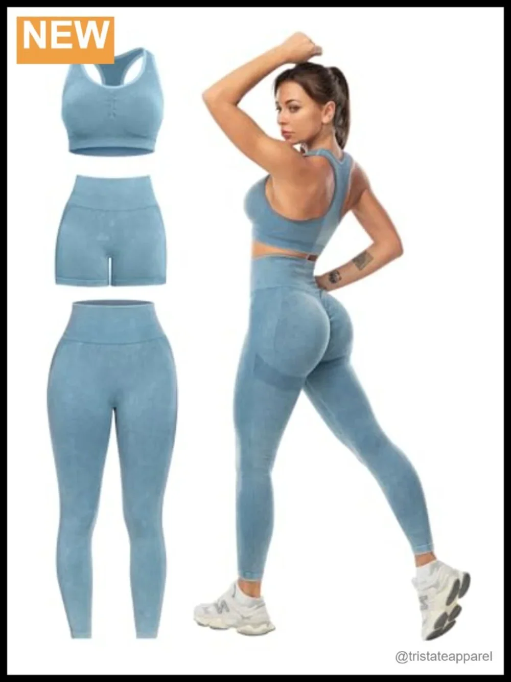3 Piece Workout Sets for Women Butt Lifting Leggings High Impact Sports Bra Gym